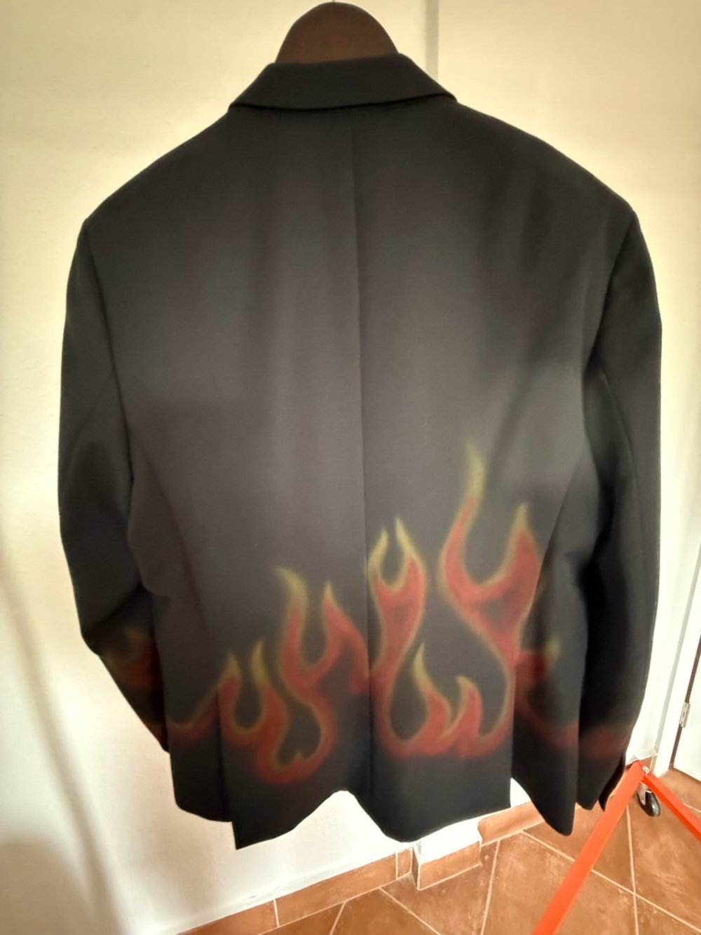 Palm Angels Black Double-Breasted Blazer with Flame Graphic - Picture 4 of 5